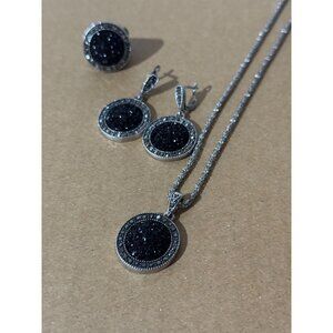 Beonon Black Crystal Jewelry Set – Necklace, Earrings & Ring for Women